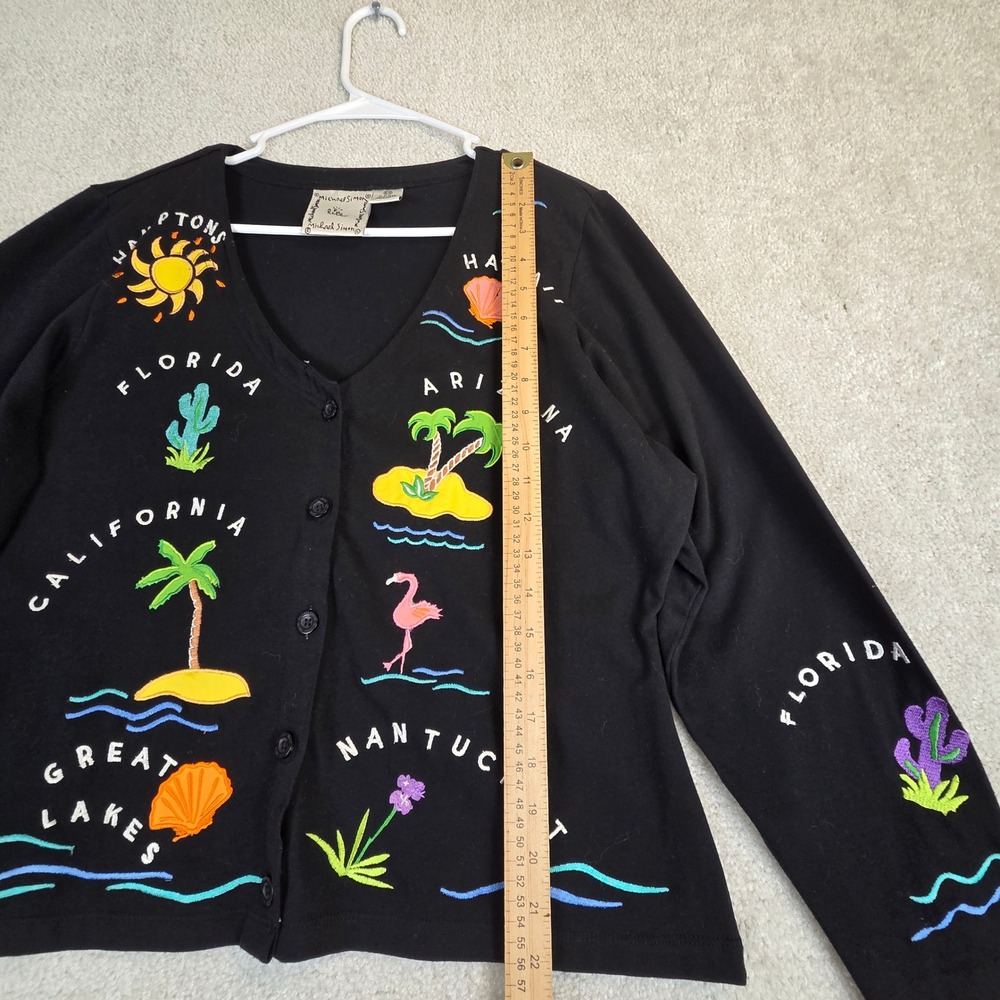 VTG Michael Simon Lite Womens Black Embroidered Vacation Cardigan P/M - Picture 8 of 8